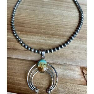 Sterling Silver Navajo Style Pearl Royston Turquoise Naja Necklace 2 Piece SW